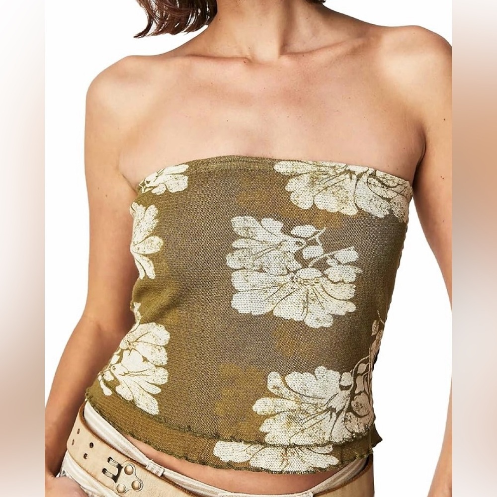 Ugerlov Women's Tube Top Black Floral Mesh Strapless Tops Sleeveless Bandeau